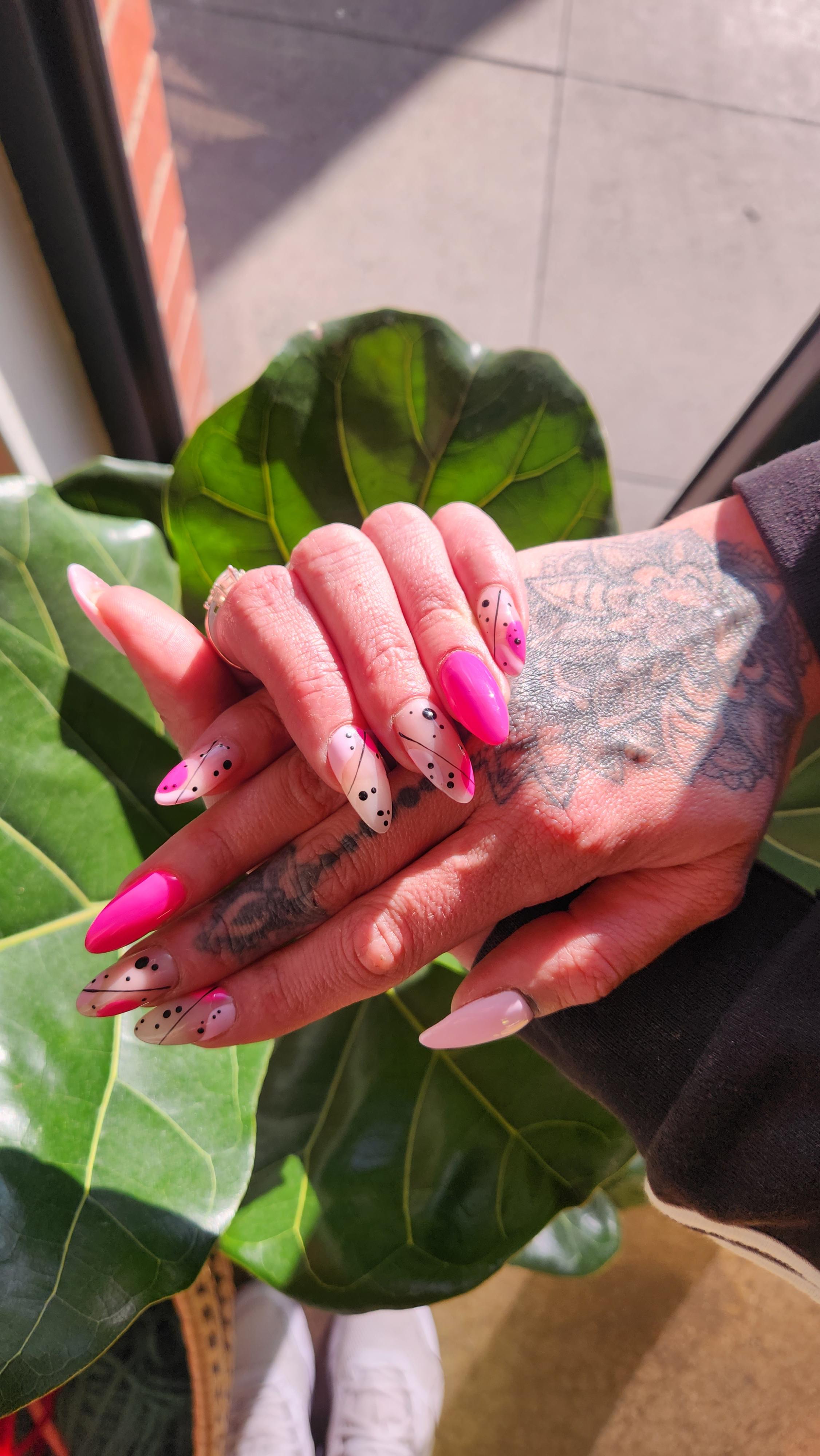 Pink abstract nail art created at Craft Hair & Beauty in Dainfern