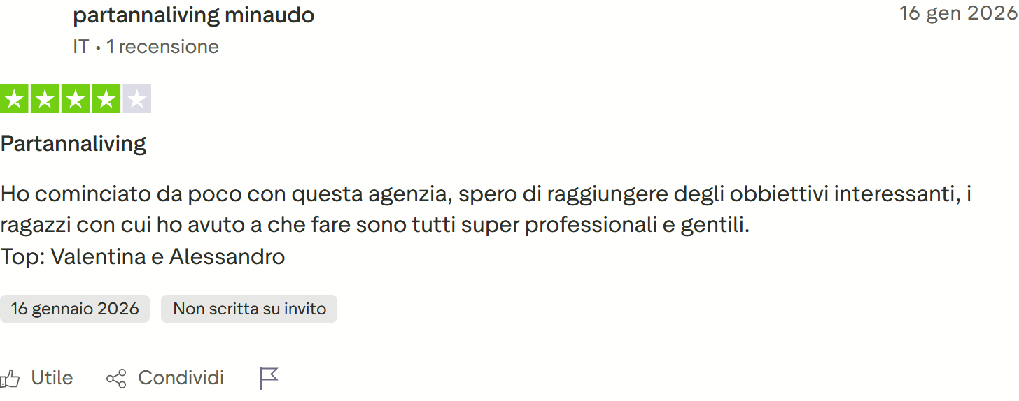 Recensione Trustpilot n. 36: partannaliving minaudo, 4 stelle, iniziato da poco, team professionale