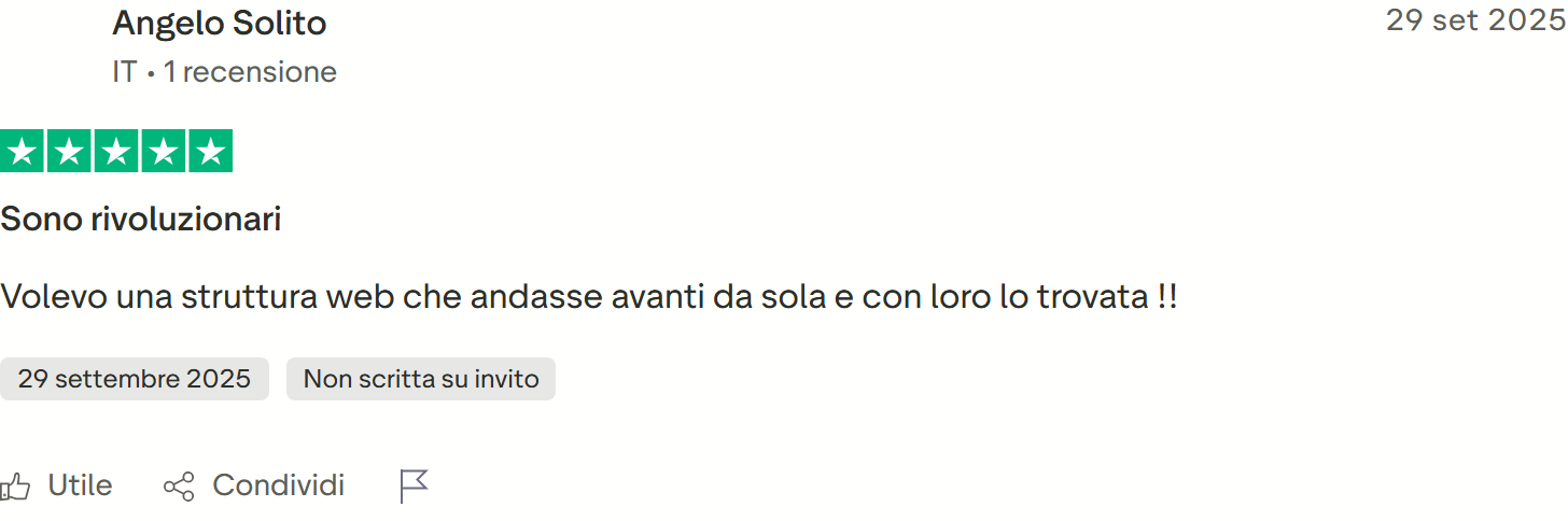 Recensione Trustpilot n. 45: Angelo Solito, 5 stelle, voleva una struttura web autonoma e l'ha trovata