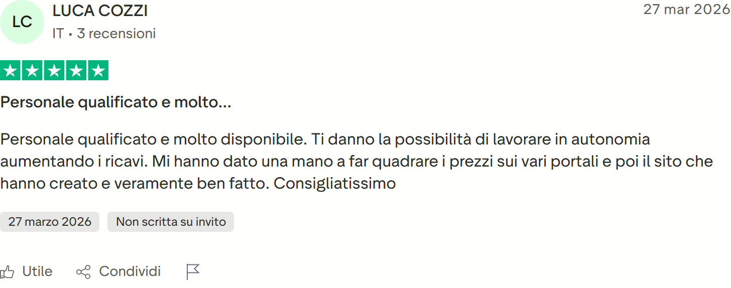 Recensione Trustpilot n. 27: LUCA COZZI, 5 stelle, personale qualificato, autonomia e ricavi in aumento
