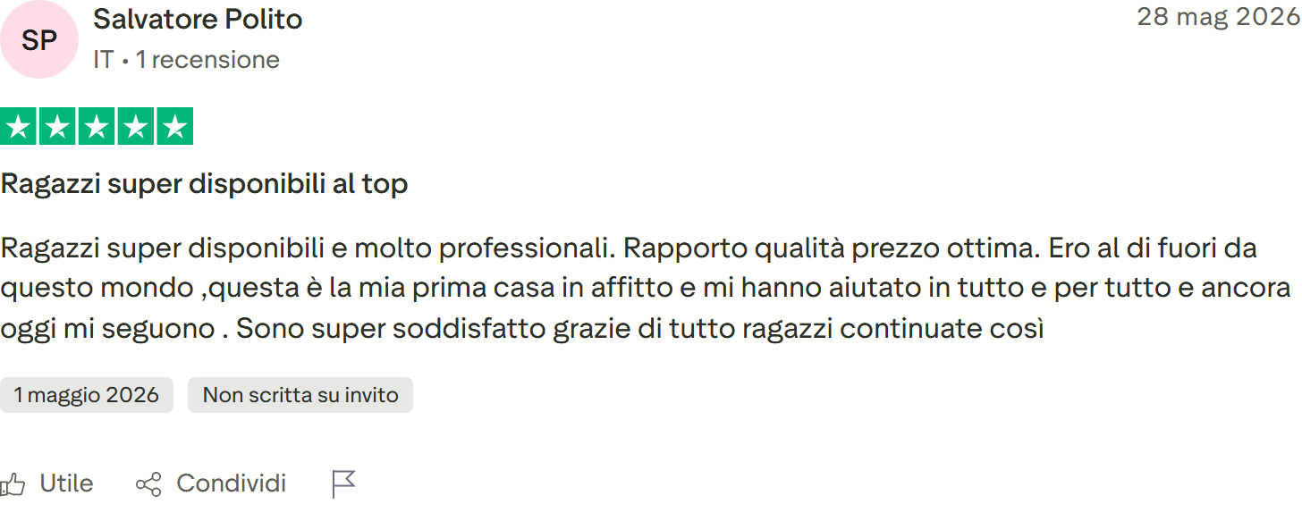 Recensione Trustpilot n. 9: Salvatore Polito, 5 stelle, disponibili e professionali, aiutato in tutto