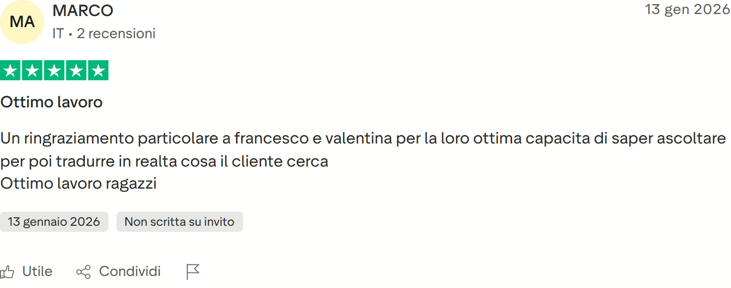 Recensione Trustpilot n. 37: MARCO, 5 stelle, sanno ascoltare il cliente, ottimo lavoro
