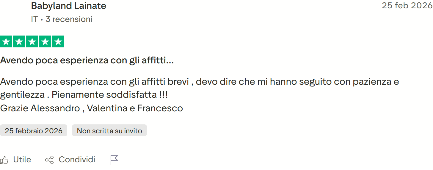 Recensione Trustpilot n. 34: Babyland Lainate, 5 stelle, seguita con pazienza, pienamente soddisfatta