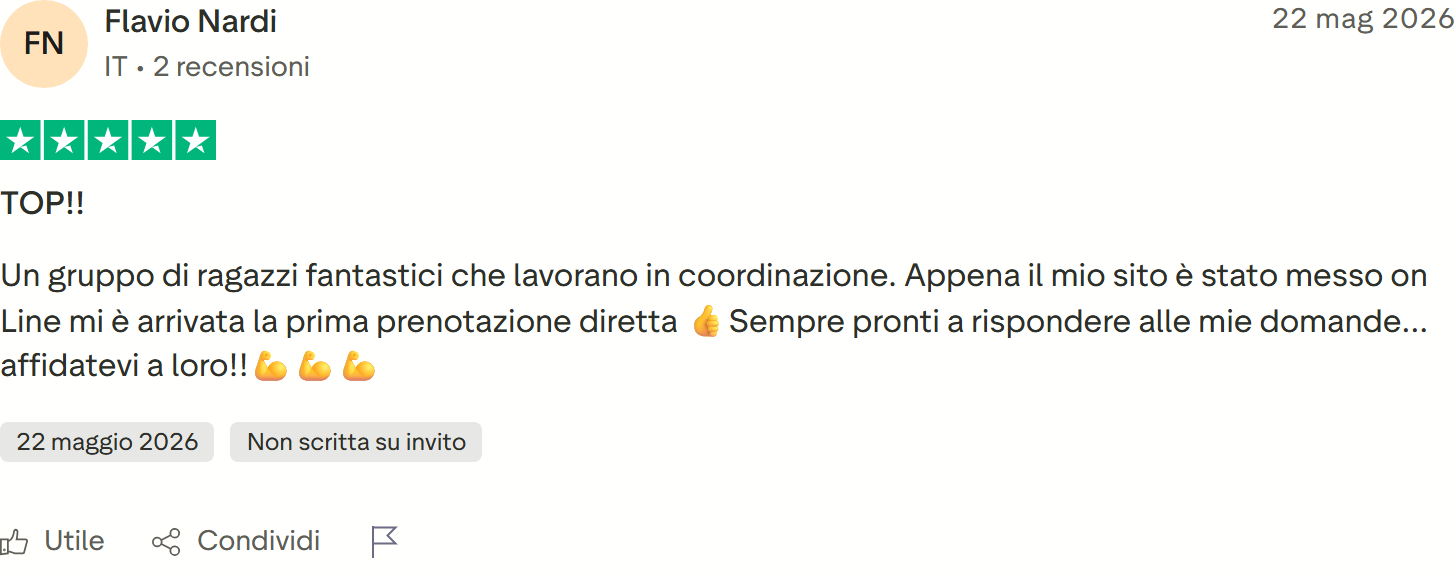 Recensione Trustpilot n. 10: Flavio Nardi, 5 stelle, sito online e subito prima prenotazione diretta