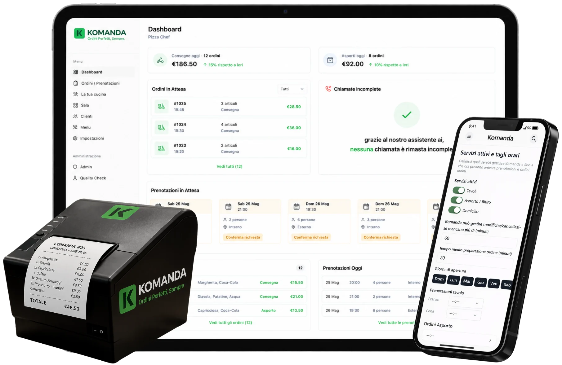 La dashboard Komanda su tablet e telefono: ordini, prenotazioni e menu sotto controllo