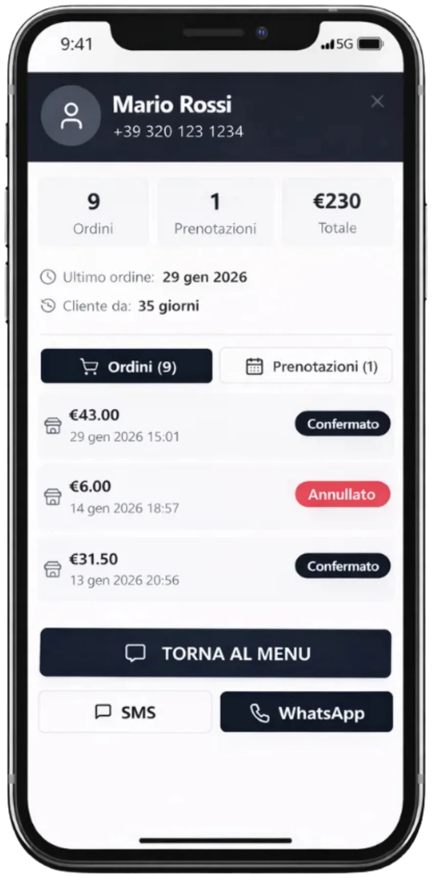 L'app Komanda sul telefono con gli ordini in arrivo
