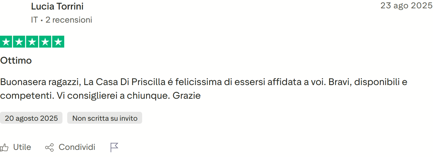 Recensione Trustpilot n. 55: Lucia Torrini, 5 stelle, bravi, disponibili e competenti