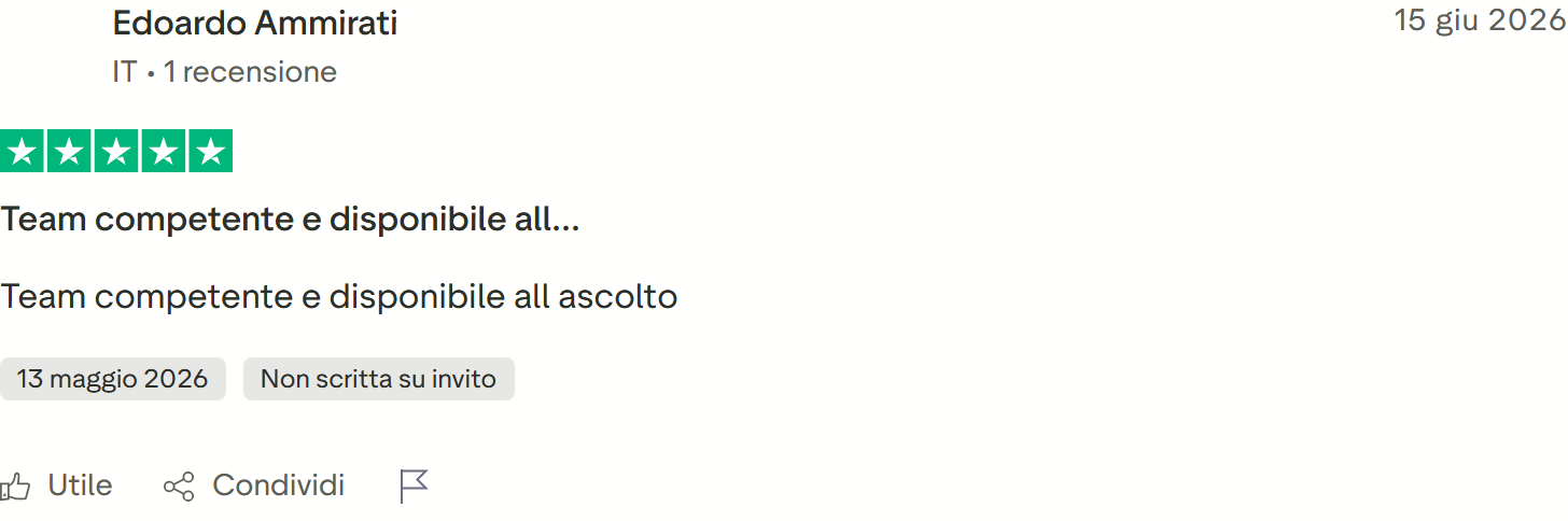 Recensione Trustpilot n. 5: Edoardo Ammirati, 5 stelle, team competente e disponibile all ascolto