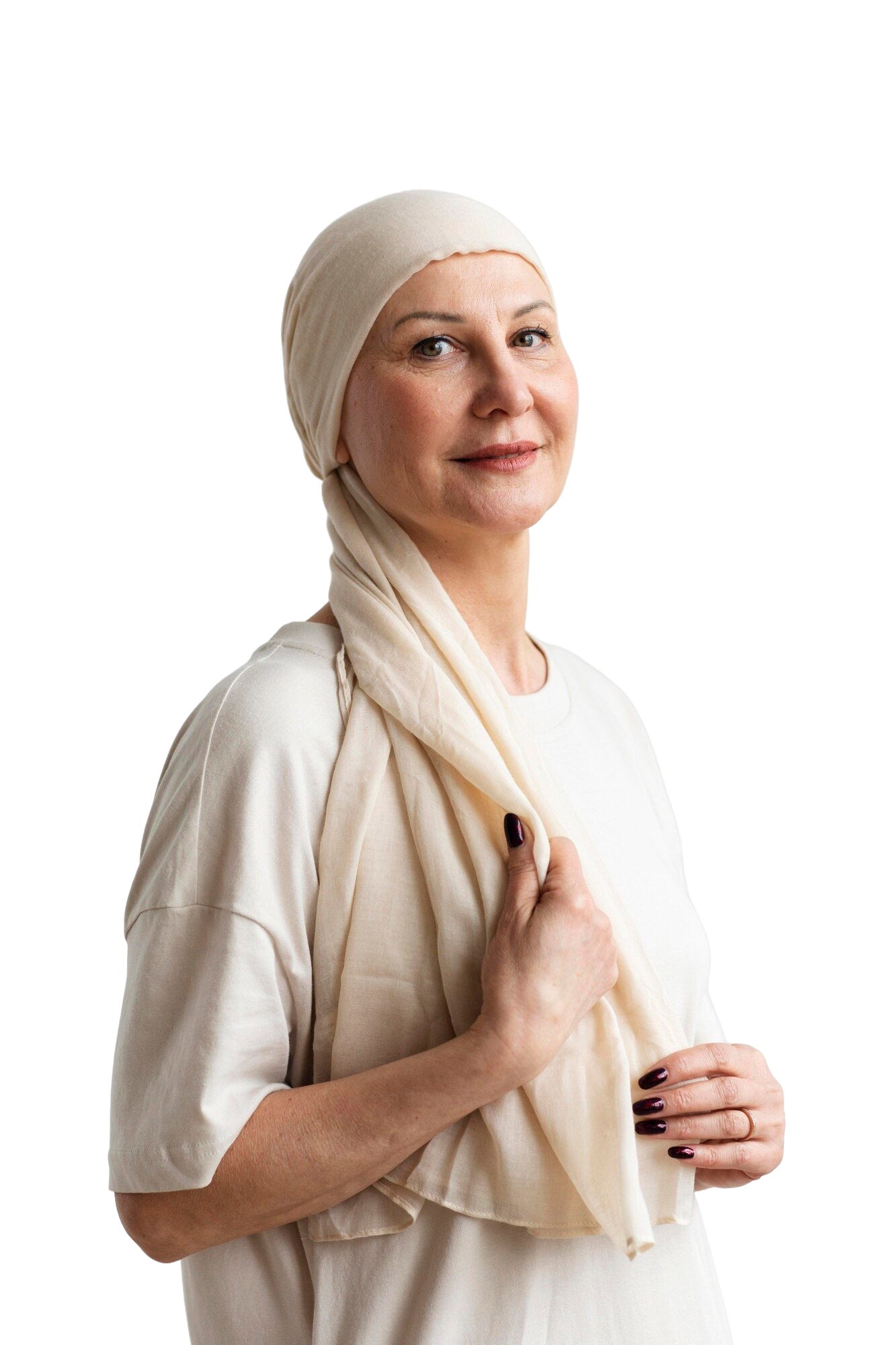 Paciente sonriendo, sobreviviente de tratamiento oncológico
