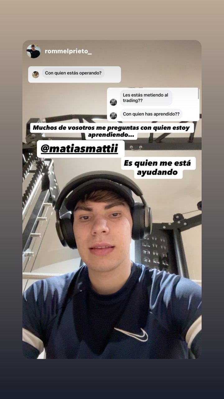 Historia de Instagram de Rommel contando con quién aprende trading