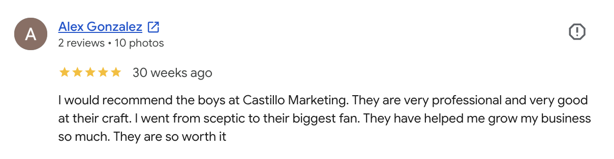 Google review from Alex Gonzalez: went from sceptic to their biggest fan