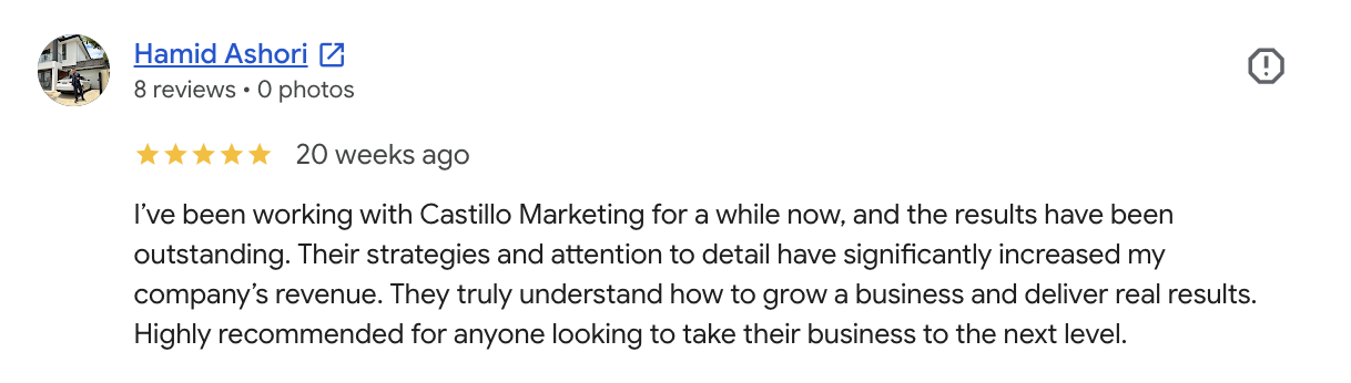 Google review from Hamid Ashori: significantly increased my company's revenue