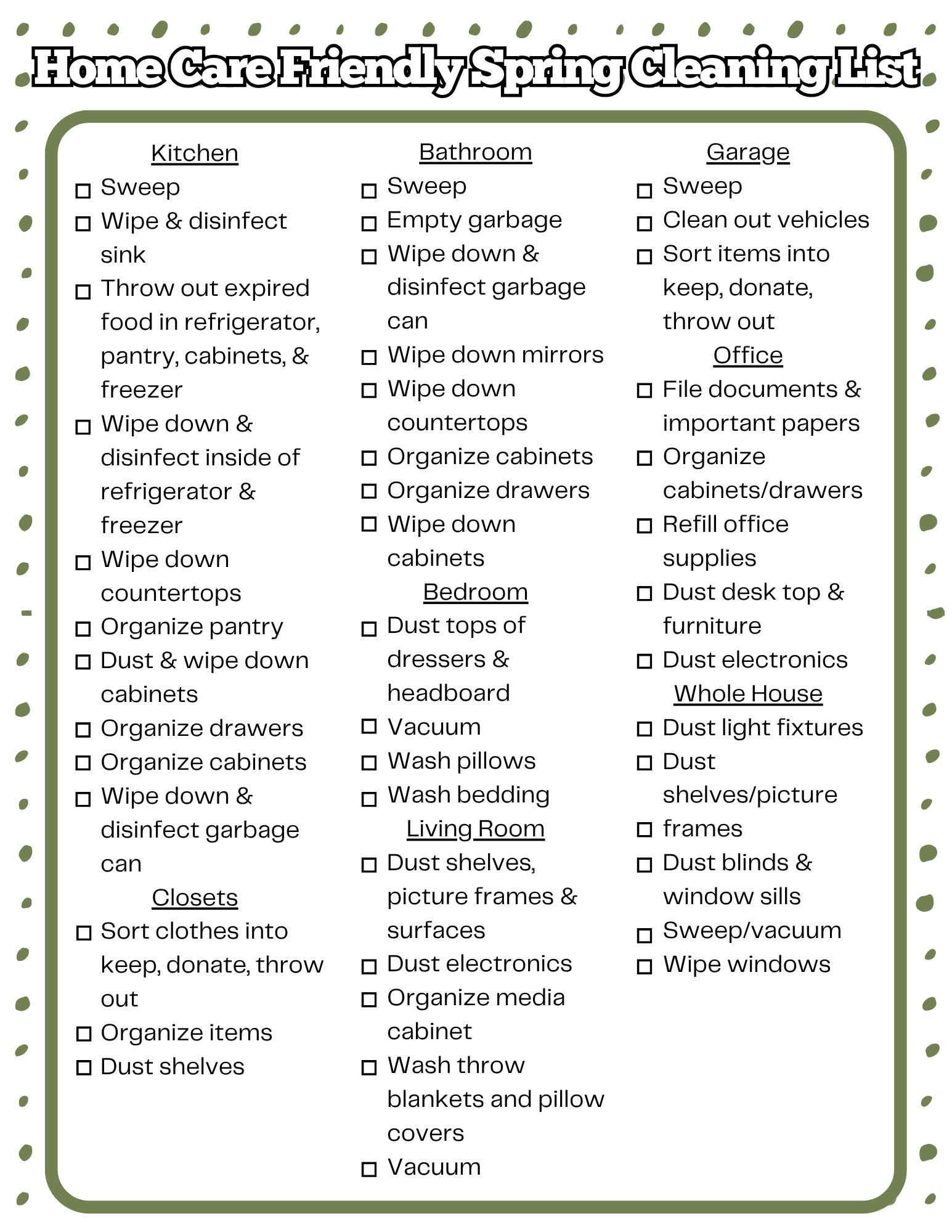 Home Care Friendly Spring Cleaning List Home Care Friendly Spring Cleaning List