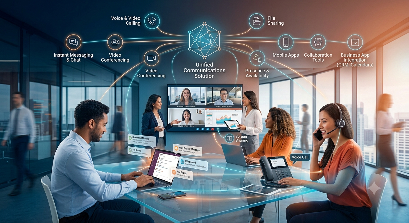 Modern workplace using unified communications technology for seamless team collaboration