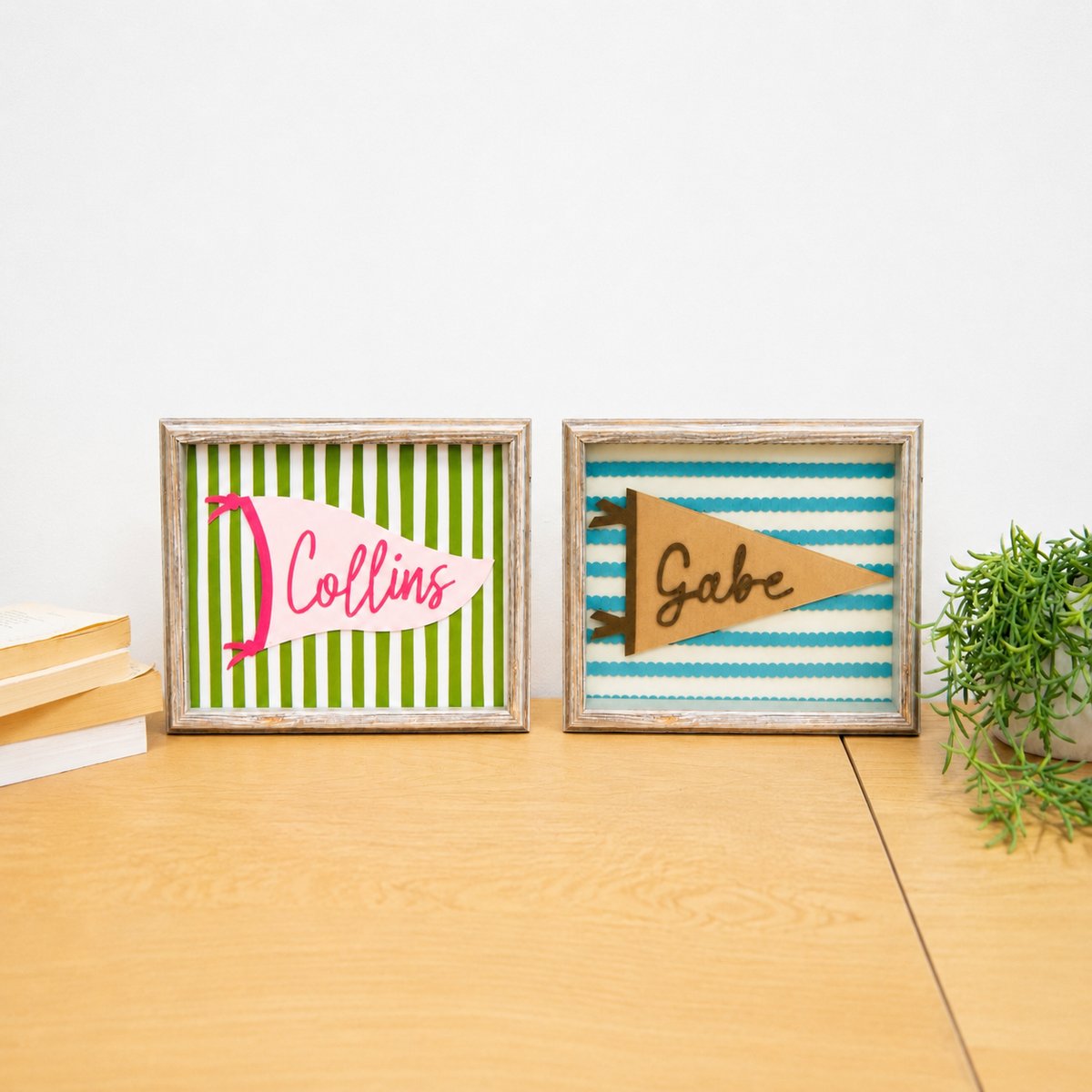 Personalized pennant shadow box frames