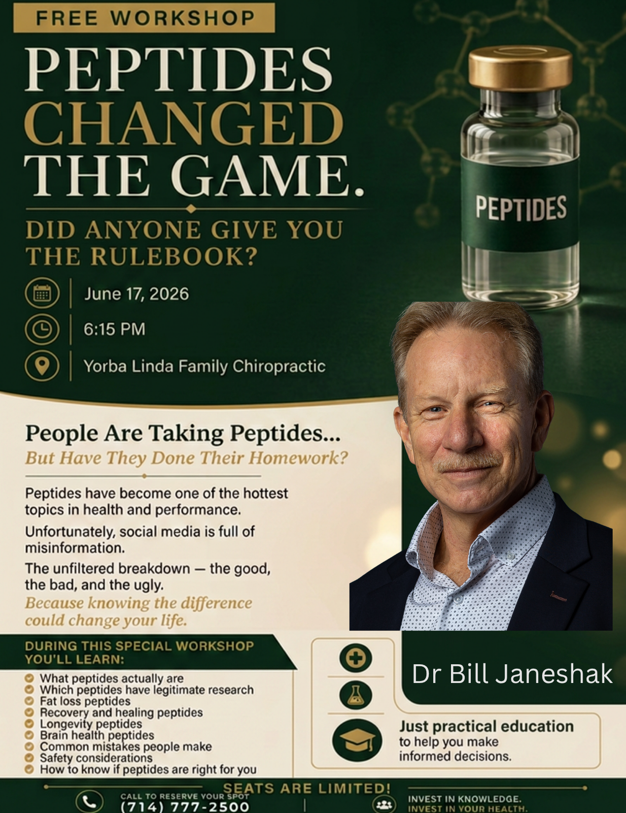Peptides Workshop Flyer — Dr. Bill Janeshak DC