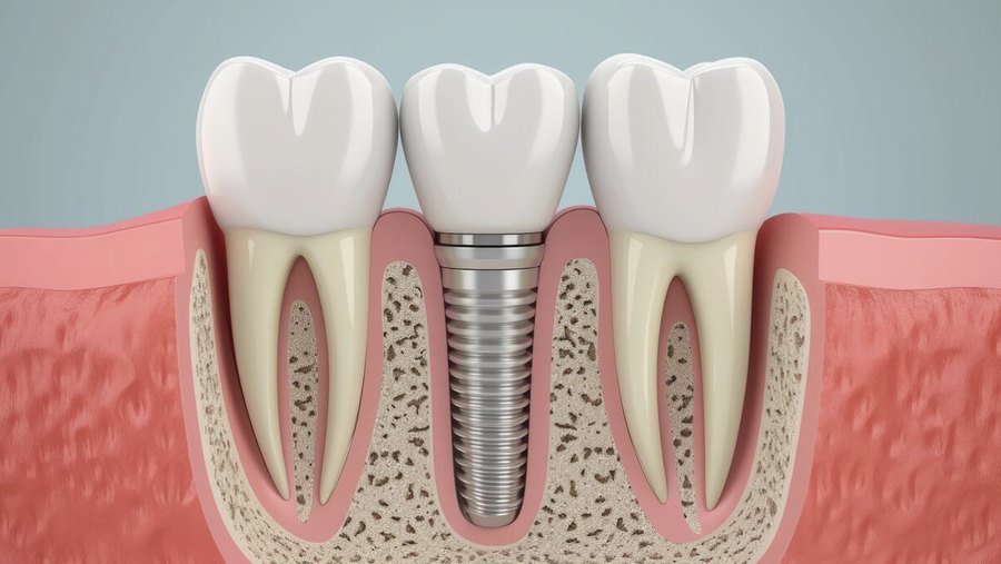 Implante dental de titanio integrado en el hueso