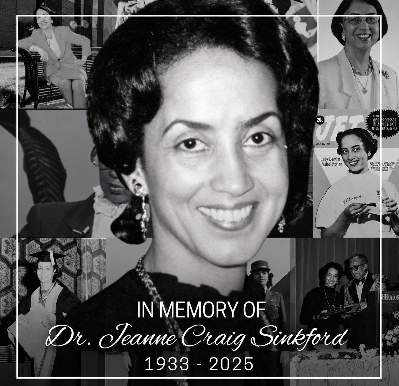 In memory of Dr. Jeanne Craig Sinkford, 1933 to 2025, a collage of photographs from her life and career