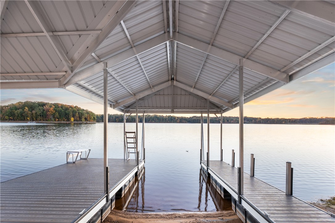 Private dock on Lake Hartwell at sunset