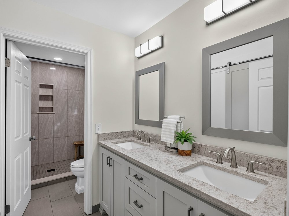 Remodeled primary bathroom with custom cabinetry — 219 Oakwood Ct, Greenville SC
