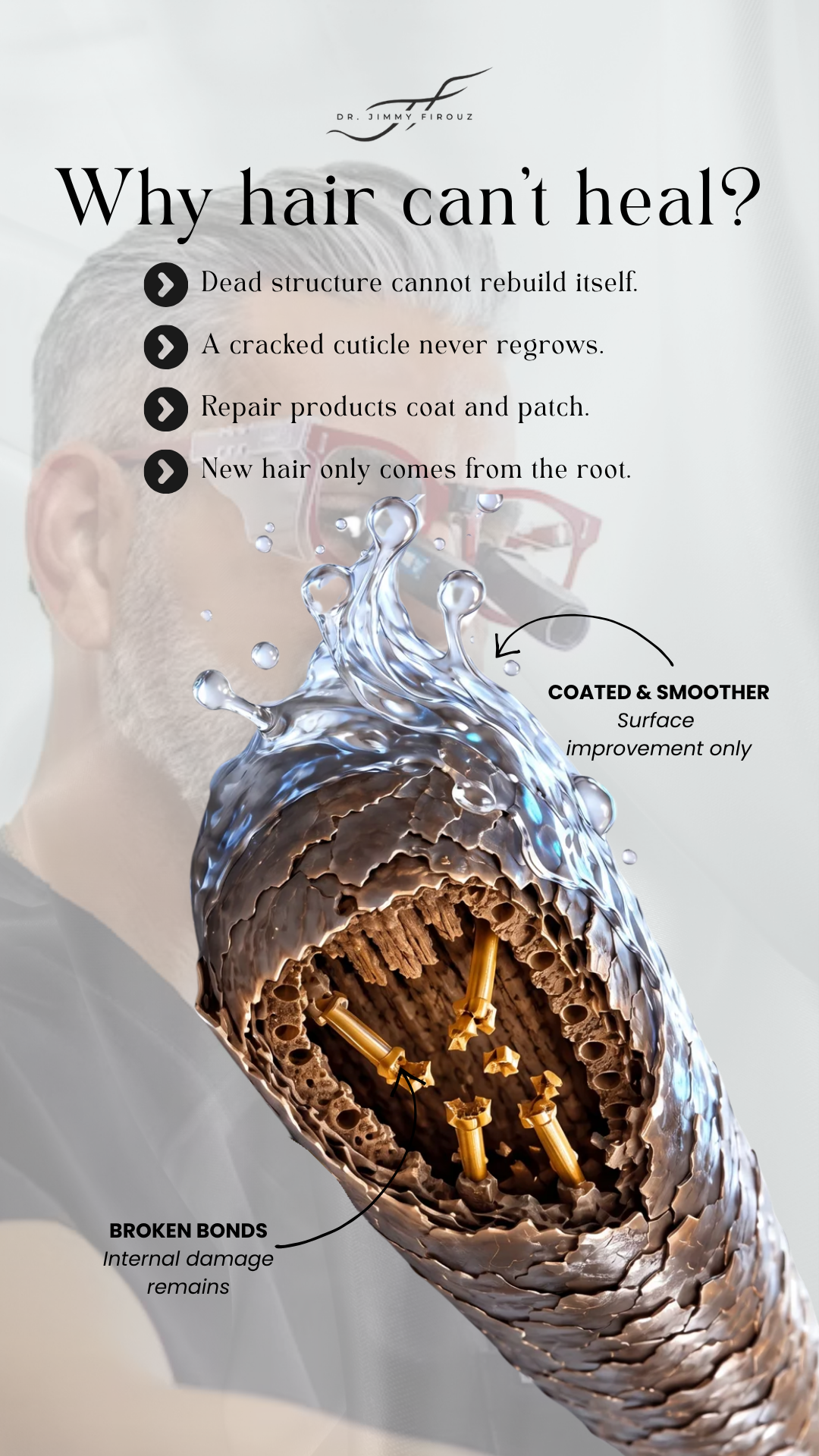 Why hair can't heal educational infographic — Dr. Jimmy Firouz