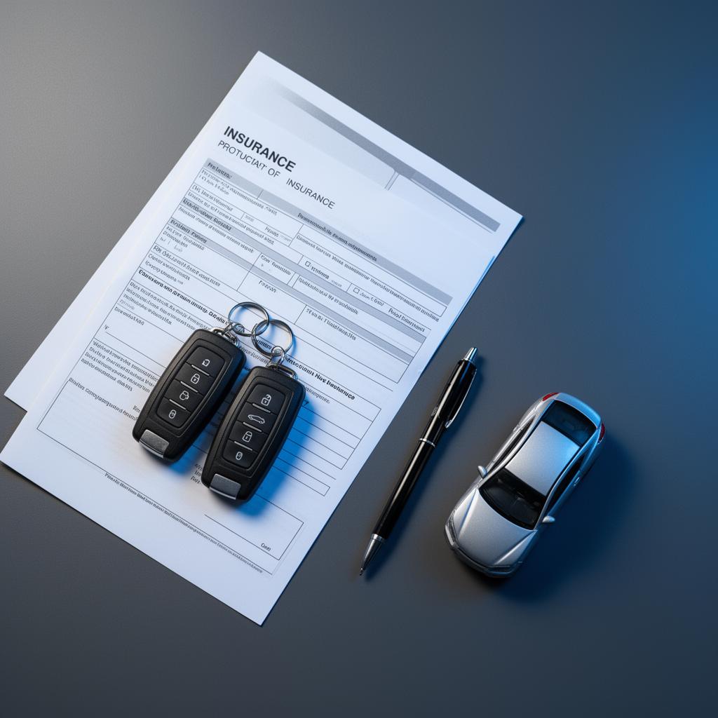 insurance papers, pen, and documents laying neatly on a table