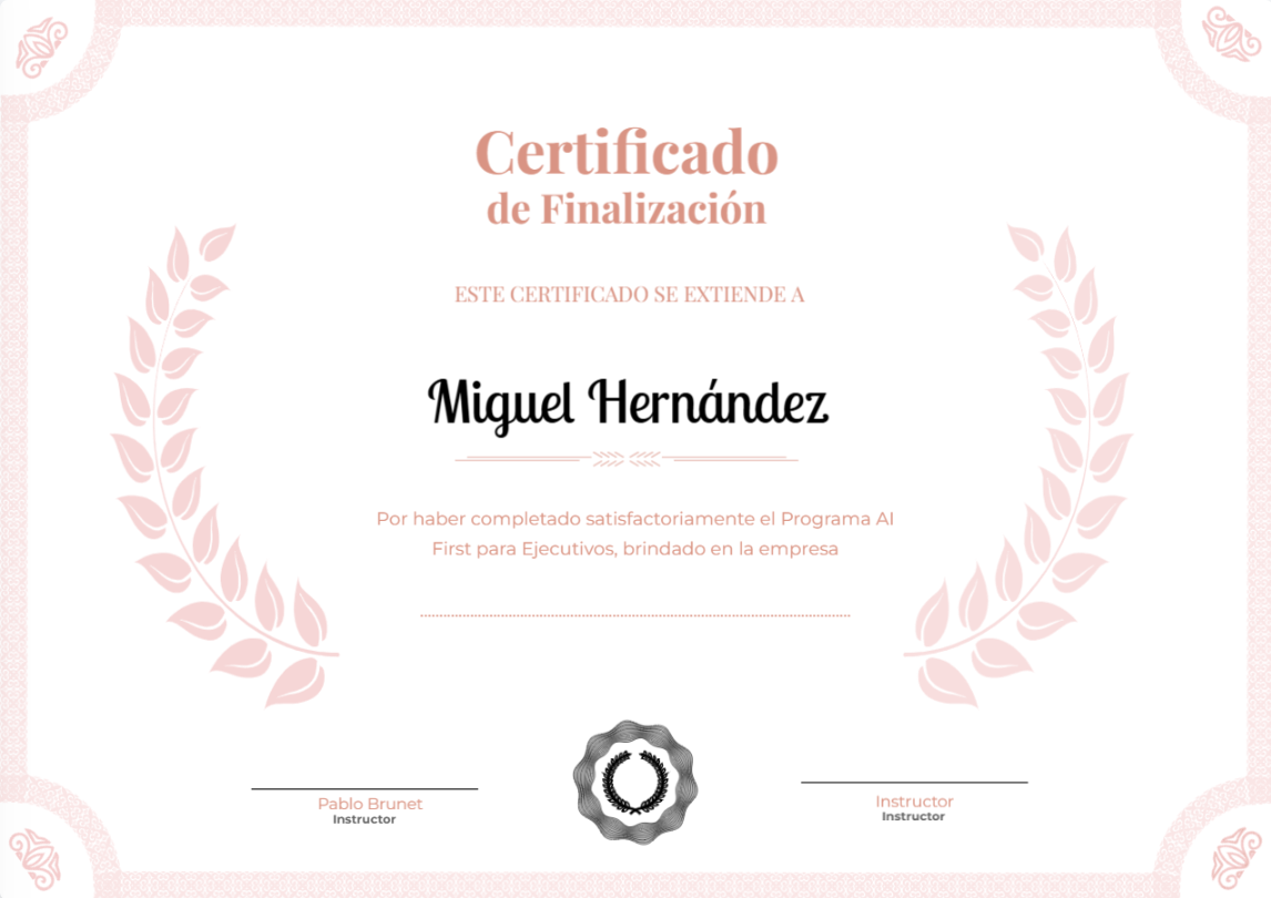Certificado emitido a quienes participan del curso