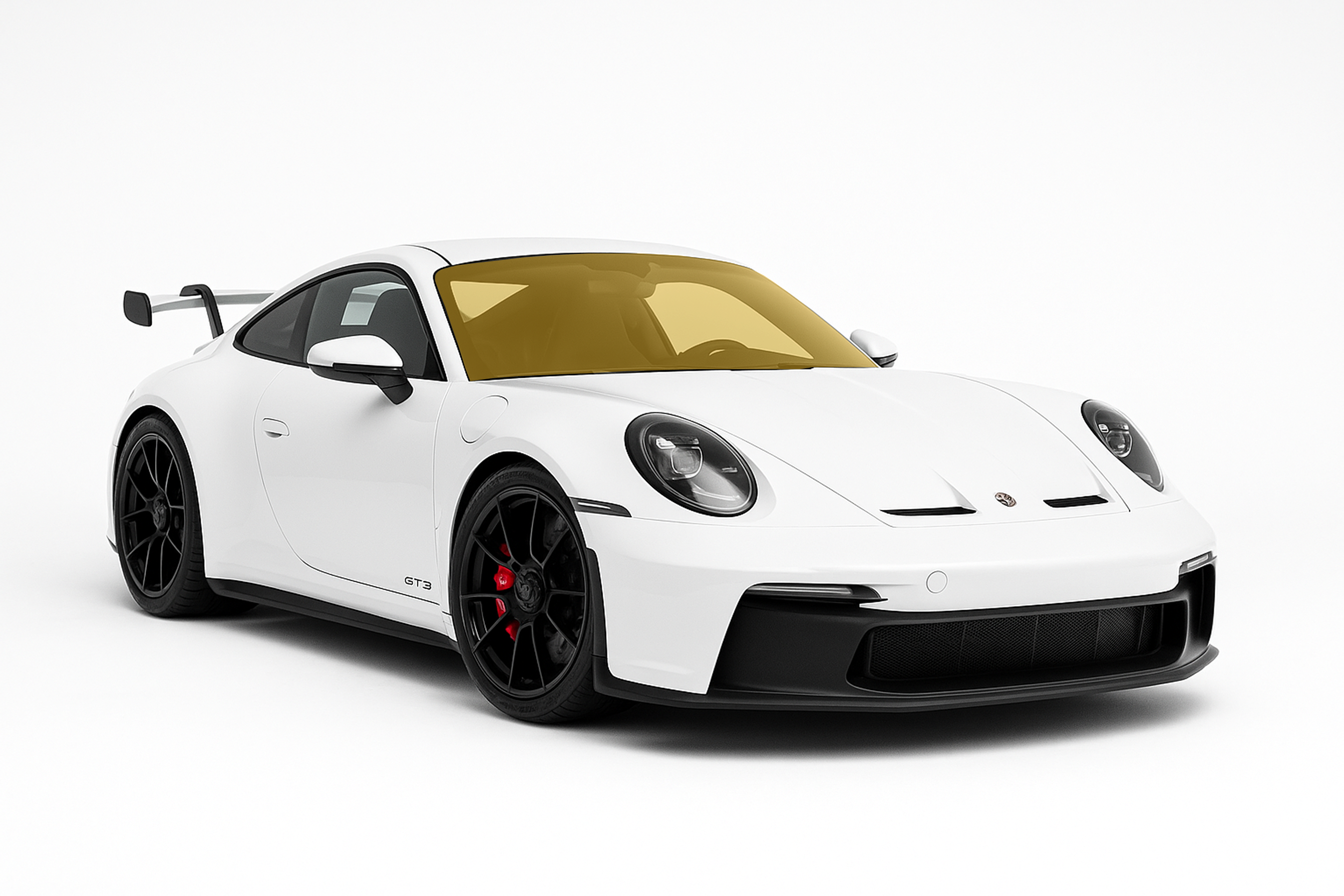 Highlighted windshield on a Porsche 