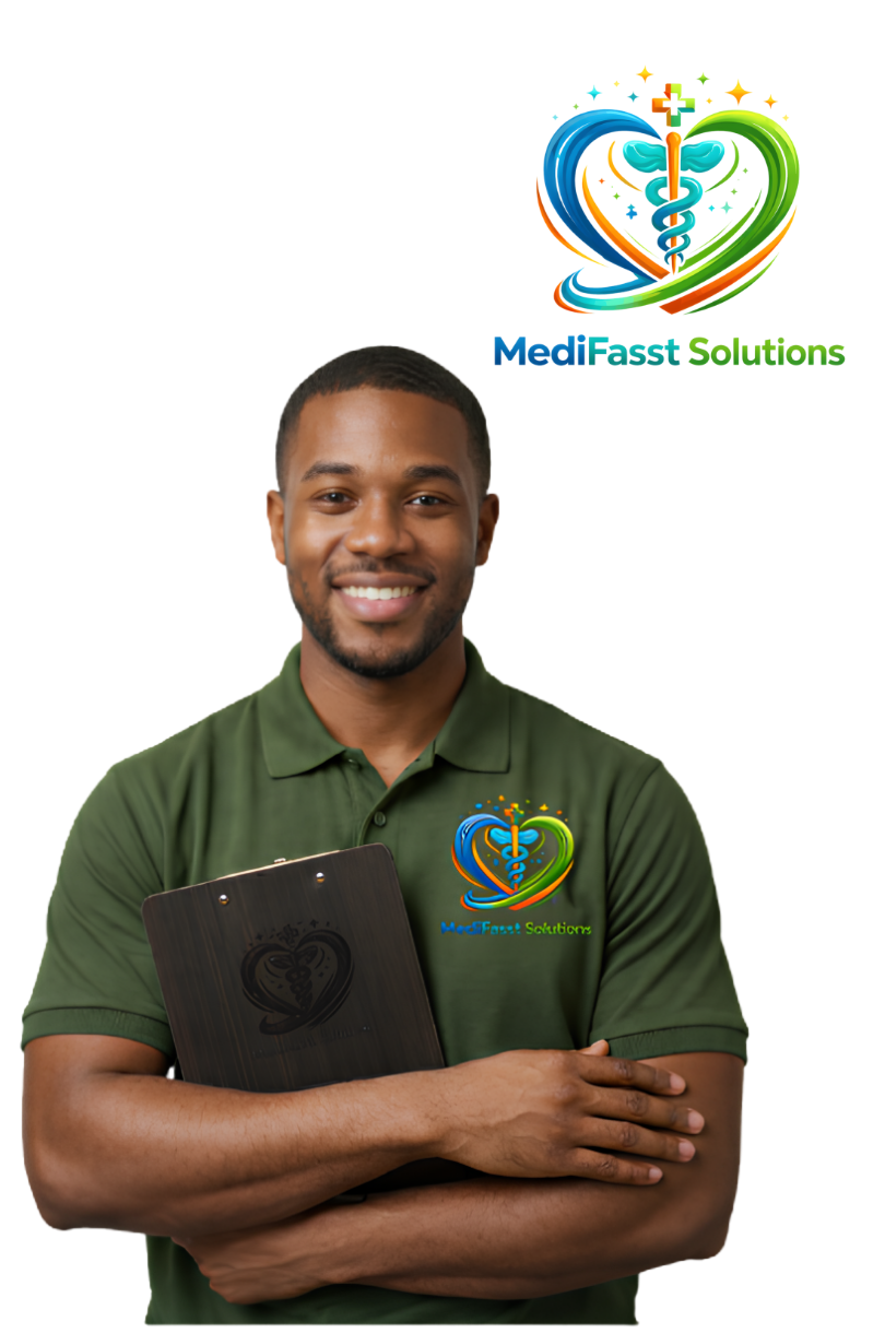 MediFasst Solutions staff and logo