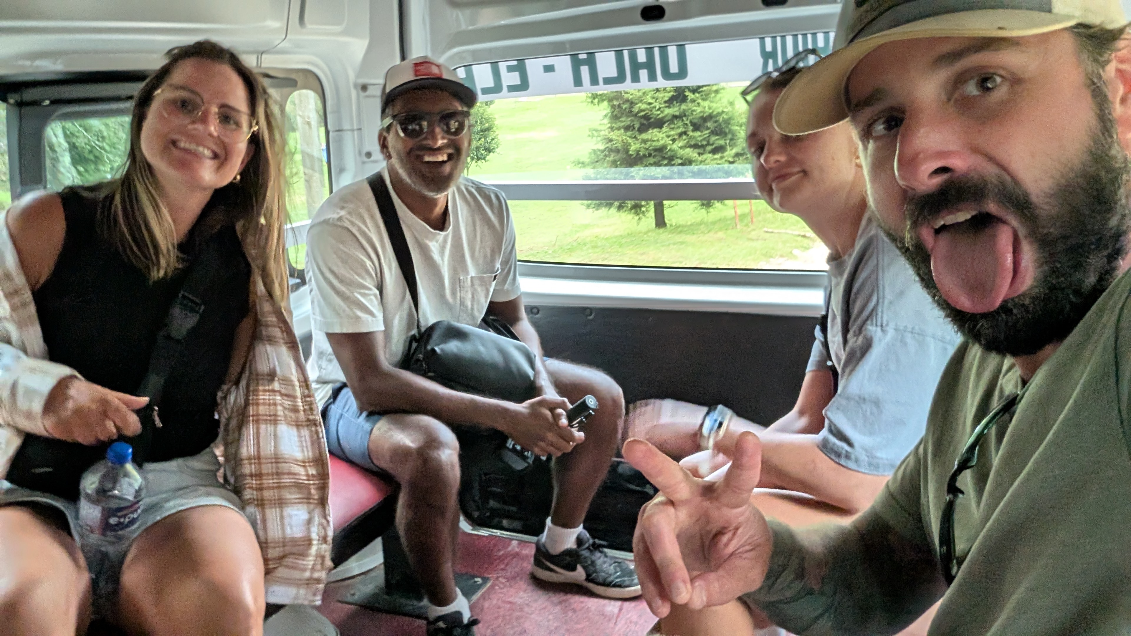 me and 3 friends taking a local colectivo ride back to San Cristobal de las casas from Las grutas del Mamut