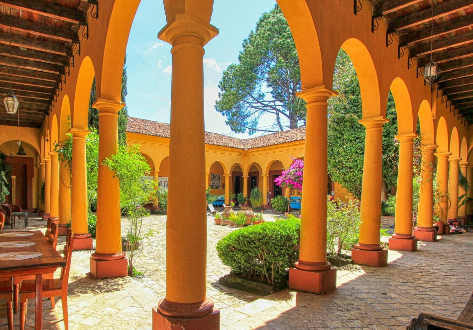 the courtyard of na bolom in san cristobal de las casas, chiapas the courtyard of na bolom in san cristobal de las casas, chiapas