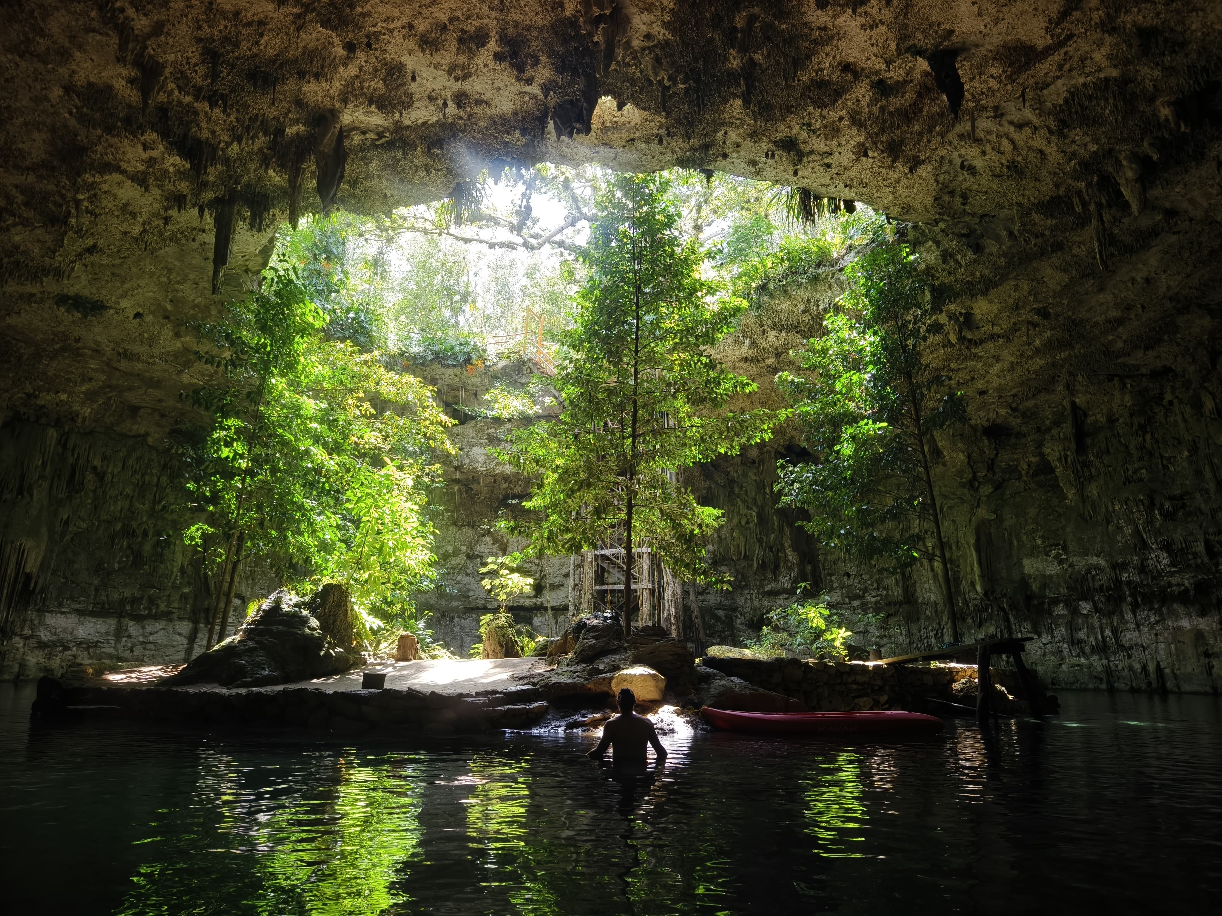 me standing in the cenote sac aua near valladolid mexico