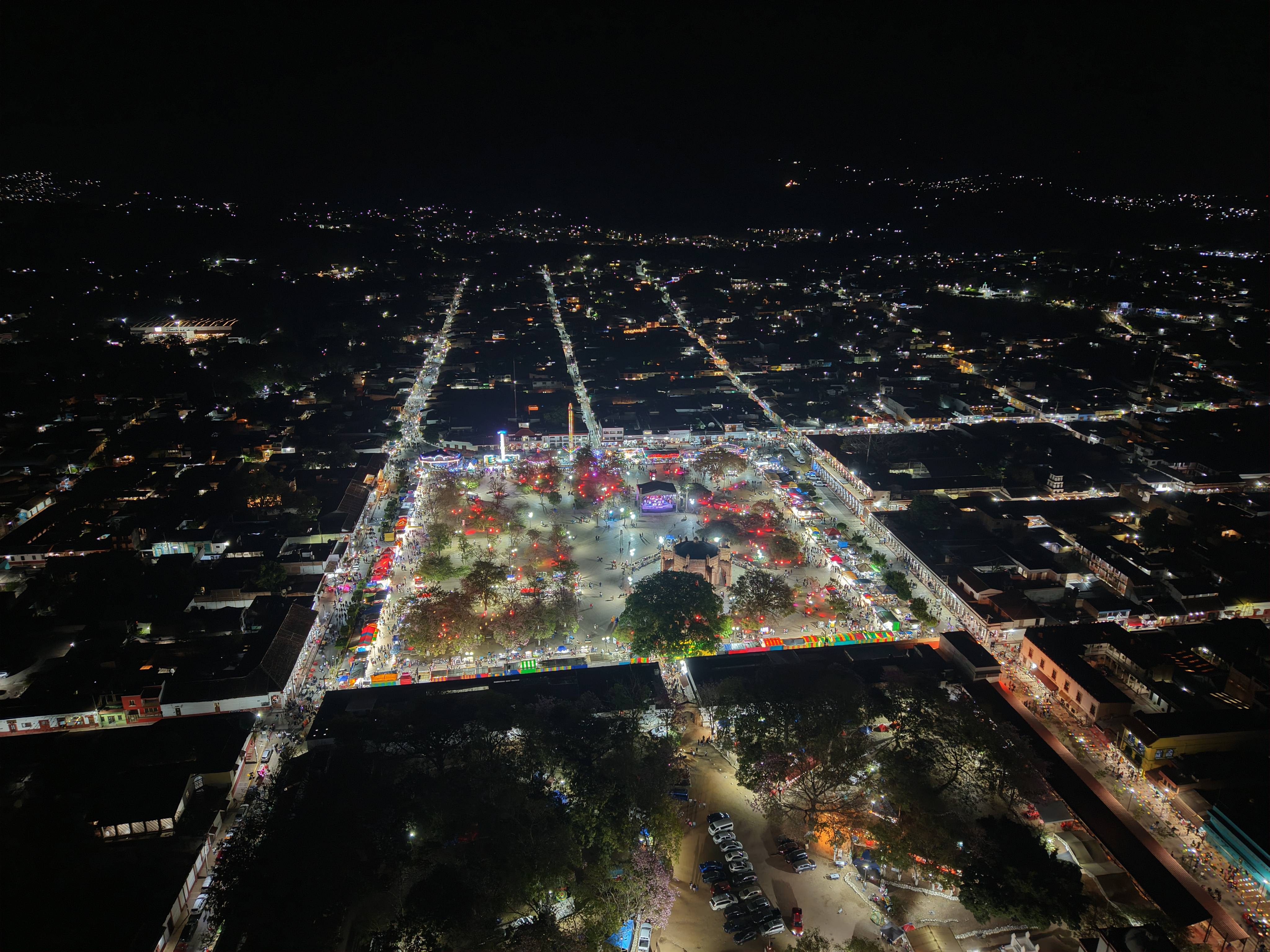 Downtown chiapa de corzo lit up at night