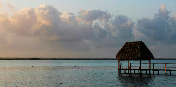Luxury thatched-roof bungalow on the Bacalar lagoon, Mexico