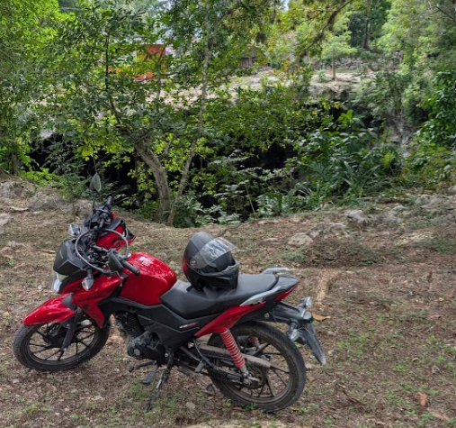 Motorcycle parked in a small town on the outskirts of Comitán, Chiapas.