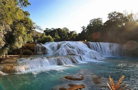 agua azul in the morning near palenque