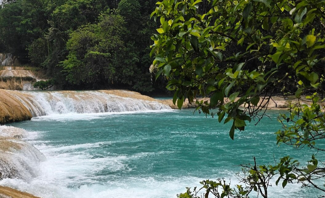 area for swimming at agua azul waterfalls near palenque