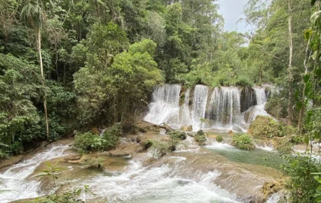 waterfall in the lacandon jungle near palenque chiapas
