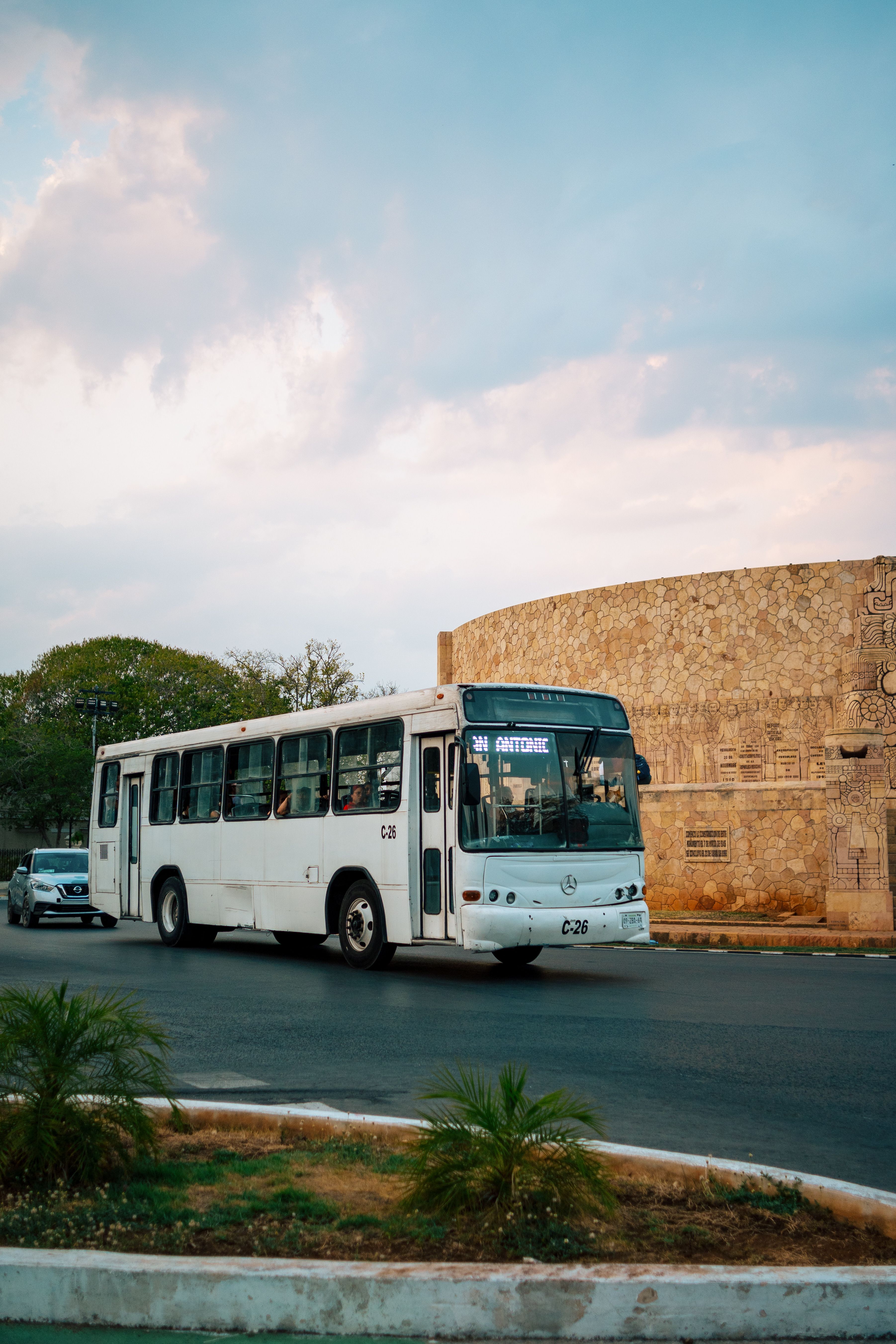 A bus loading passengers at a terminal in Valladolid