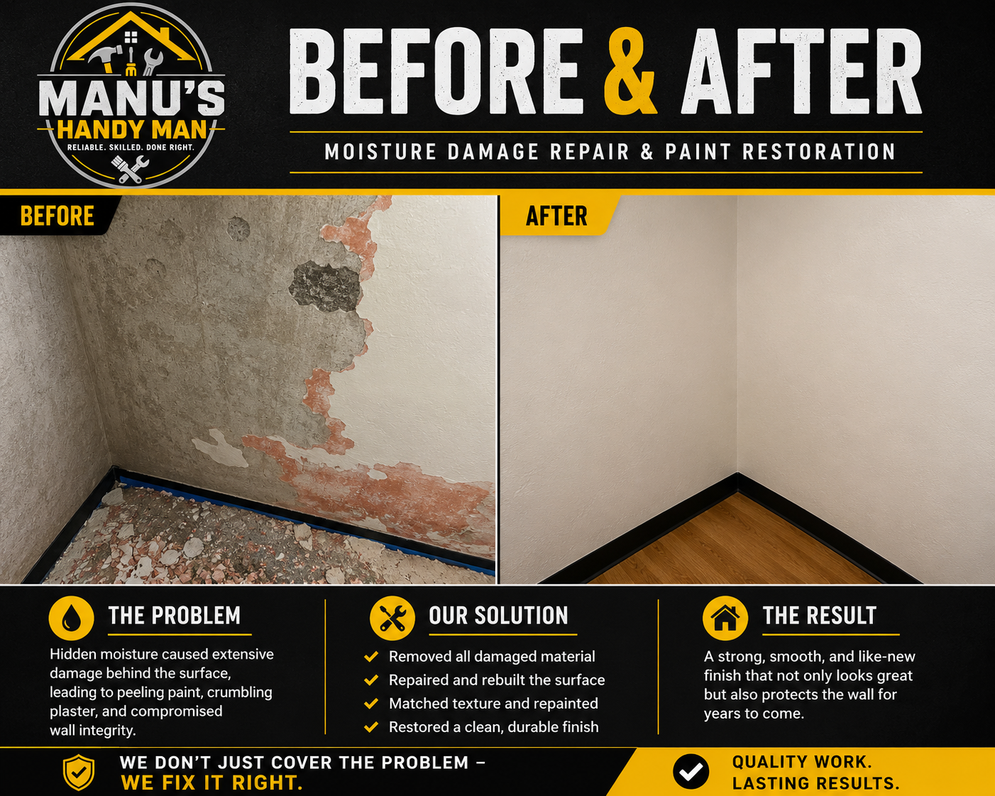 Before and after caulk restoration