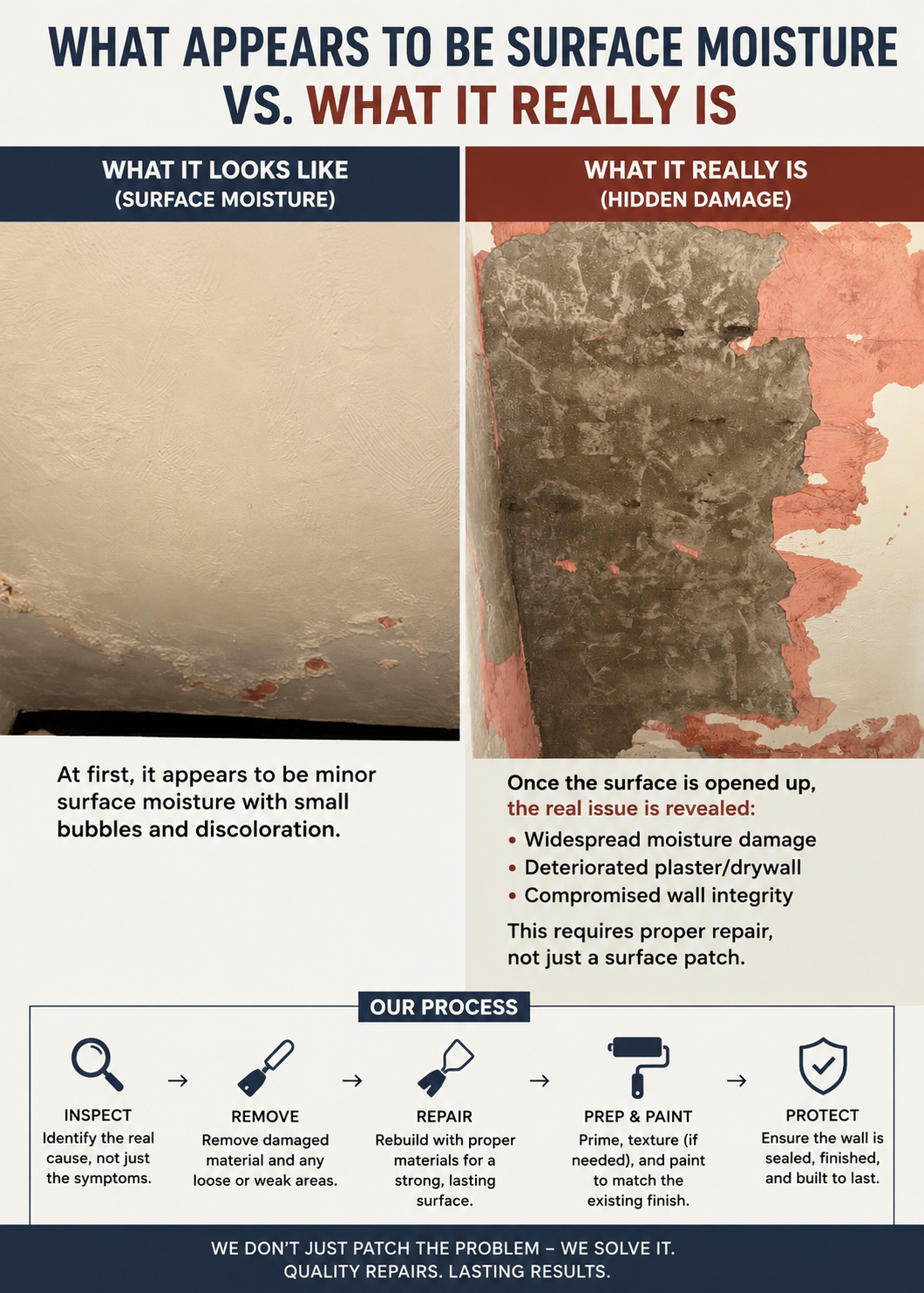 Before and after moisture damage repair