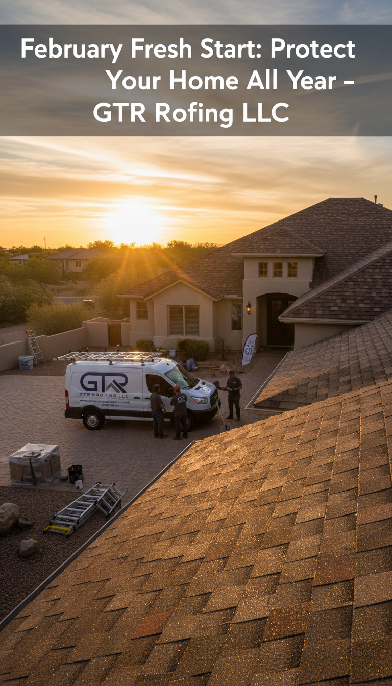 GTR Roofing crew and truck at Arizona residential job site