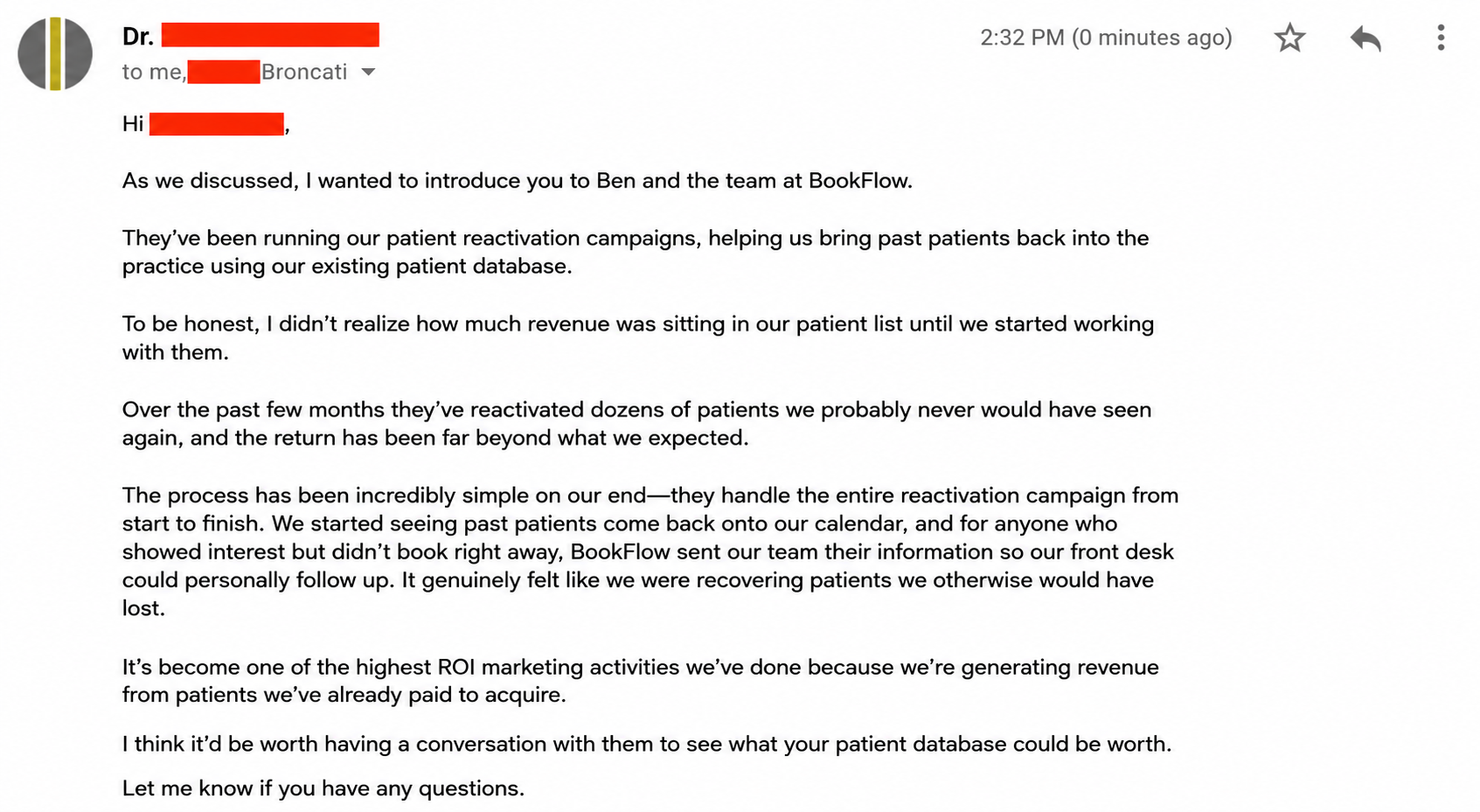 Doctor referral — introducing BookFlow to a colleague