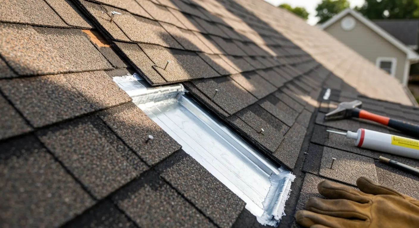 Roof leak repair close-up