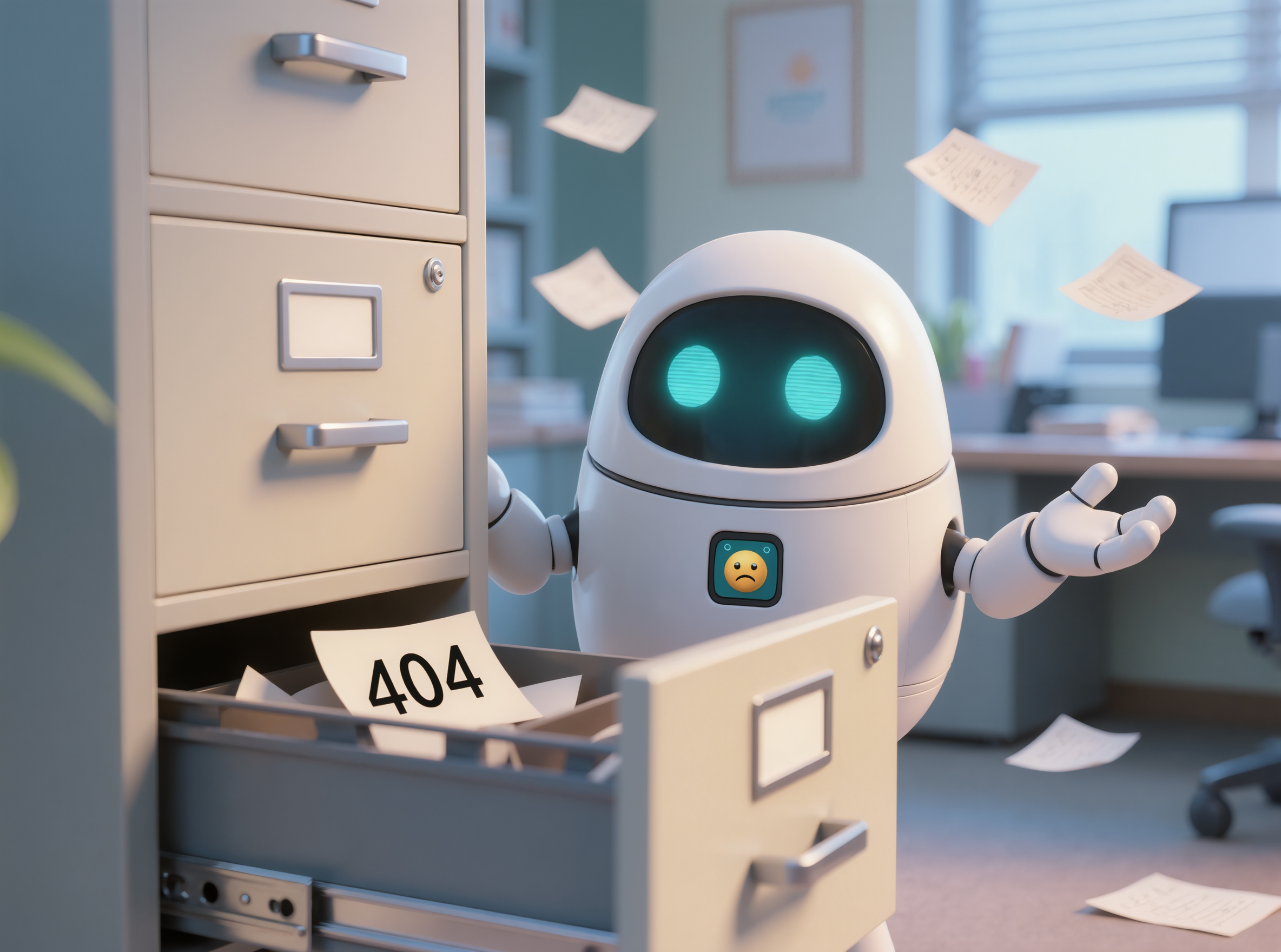 Robot confundido buscando en un archivero