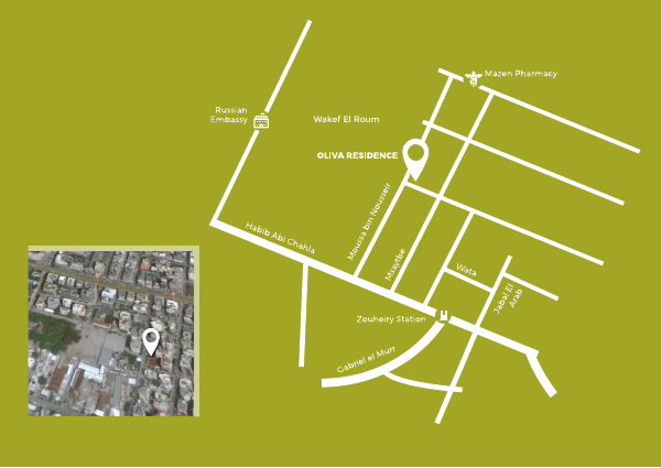 Olivia Residence location map in Wakef El Roum, Beirut, from the official project brochure