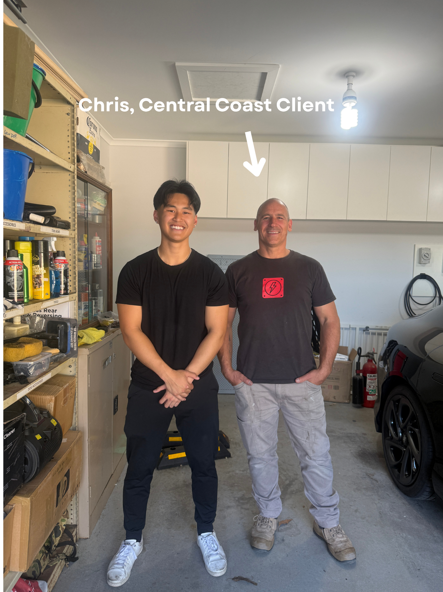 Oscar on site with Chris, a Central Coast client
