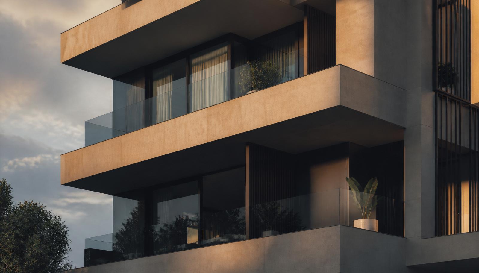 Contemporary Australian apartment building at golden hour