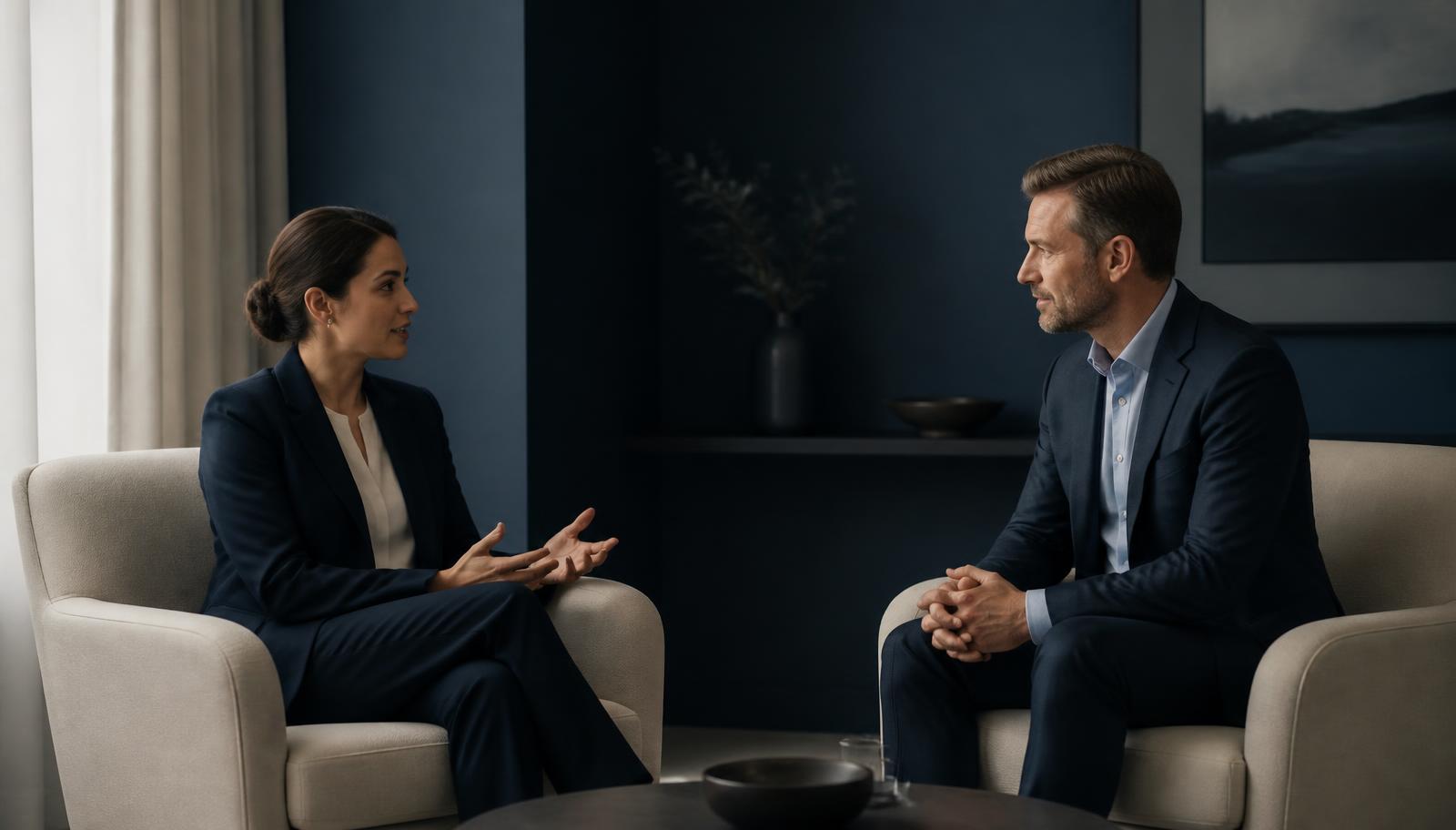 Two professionals in a strategy conversation