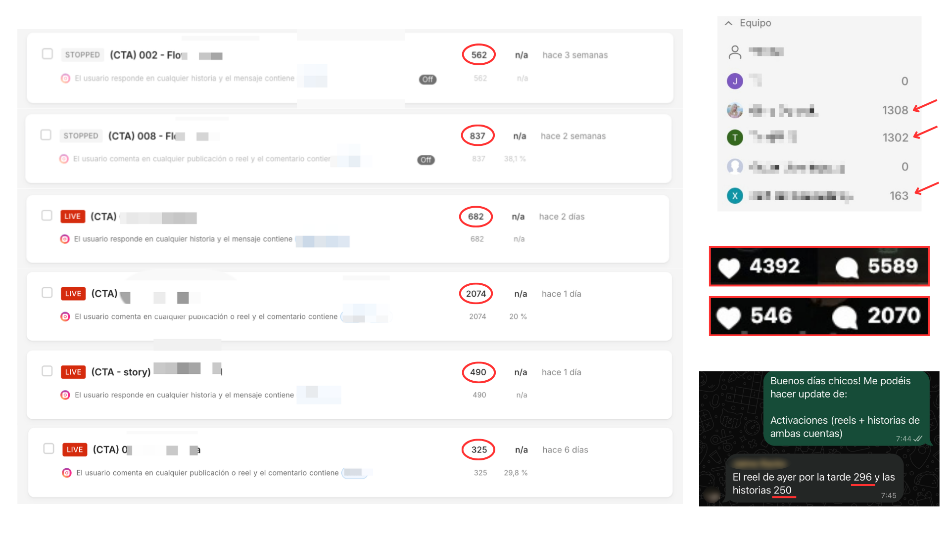 Capturas de resultados de clientes